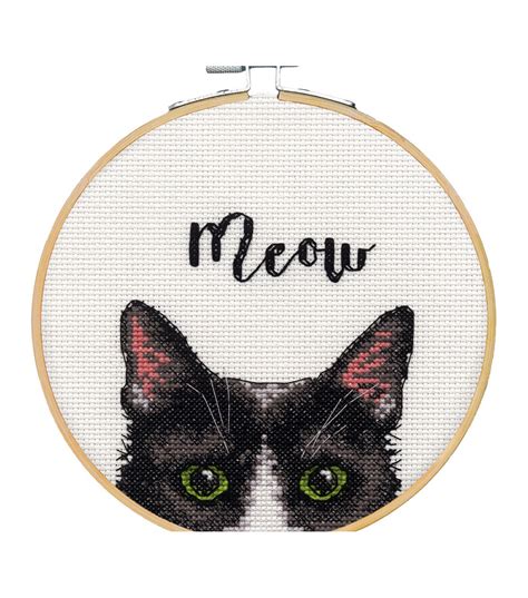 Aida, presorted floss, chart, needle & instructions. Dimensions Counted Cross Stitch Kit with Hoop 6"-Meow | JOANN