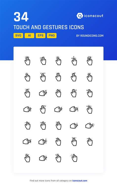 Touch And Gestures Icon Pack 34 Line Icons Png Icons More Icon Icon