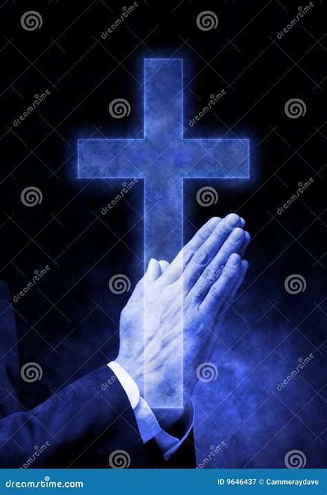 Praying Hands Cross Religion Stock Image Image Of Religion Blue 9646437