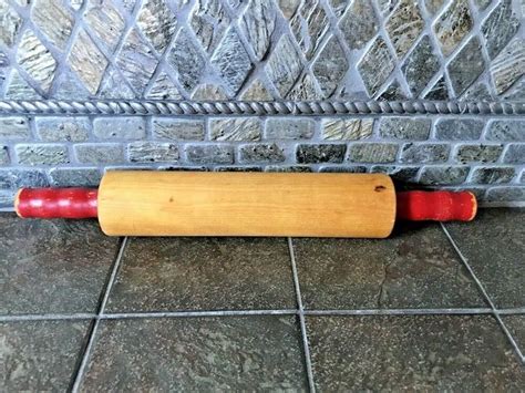 Vintage Collectible Hardwood Rolling Pin Red Handles 3820 Ebay In