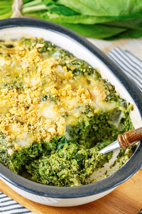 Cheesy Spinach Casserole Made With Fresh Or Frozen Spinach
