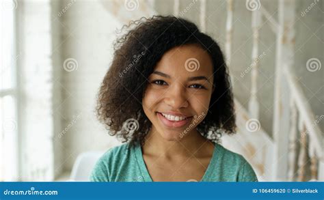 Closeup Portrait Of Beautiful African American Girl Laughing And