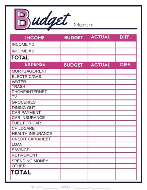 Simple Free Printable Budget Worksheet