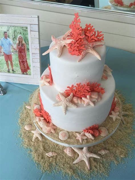 Rc And Rebeccas Dream Turquoise And Coral Beach Themed Wedding Cake