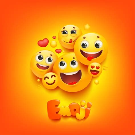 Premium Vector Emoji Cartoon Group Smile Character On Yellow