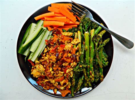 Brunch Curried Tofu Scramble Grilled Asparagus And Purple Sprouting Broccoli With Lemon And