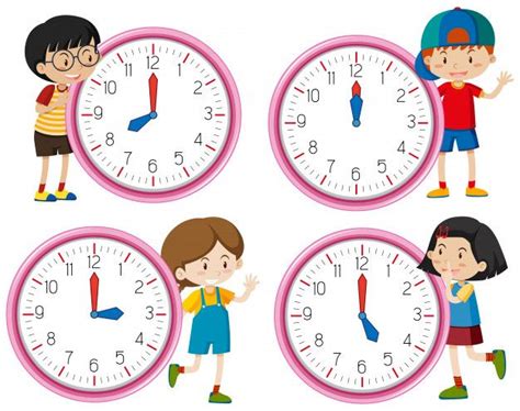 Clock With Children Character Free Vector Telling Time Activities Math