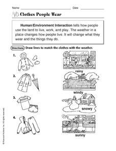 Welcome to our second grade math worksheets area. Human/Environment Interaction: Clothes People Wear Worksheet for 2nd - 4th Grade | Lesson Planet
