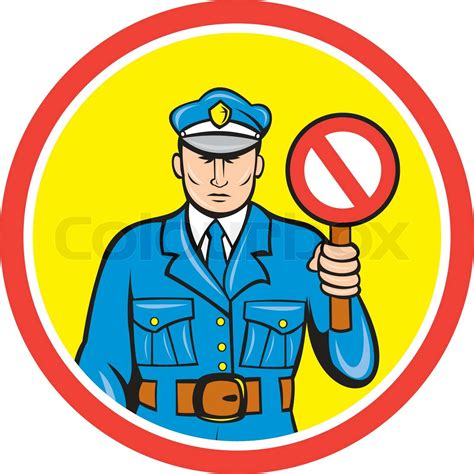Traffic Policeman Stop Sign Circle Cartoon Stock Vector Colourbox