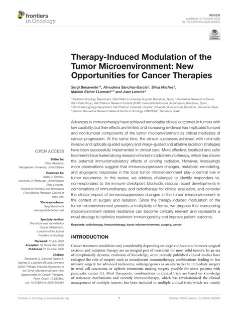Pdf Therapy Induced Modulation Of The Tumor Microenvironment New