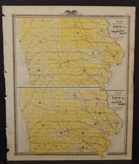 Iowa Map Congressional Judicial Districts And Engravings Dbl Side 1875