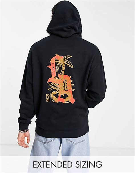 Asos Design Oversized Hoodie In Black With Scorpion Back Print Asos
