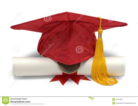 Roter Absolvent Hut Und Diplom Stockfoto Bild Von Getrennt