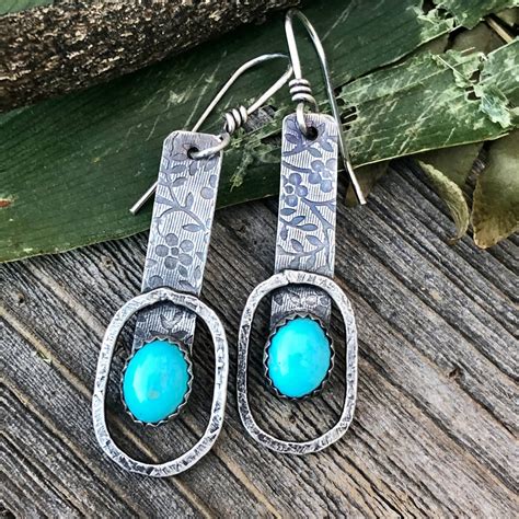 Kingman Turquoise Earrings For Women Artisan Silver Stone Etsy