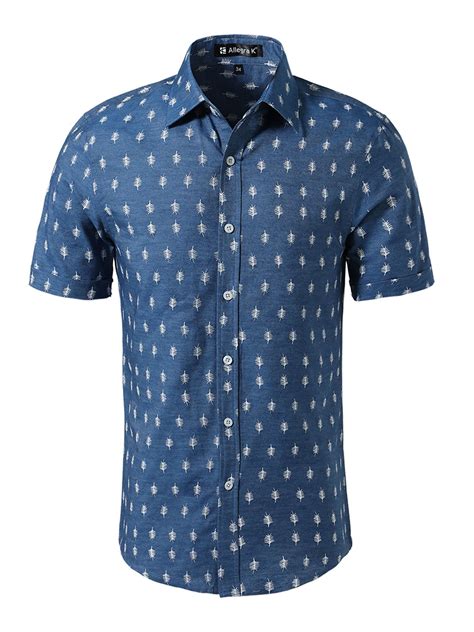 unique bargains men s short sleeves button down business casual printed cotton shirt walmart