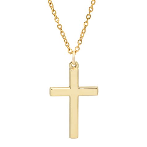 Pori Jewelers 14k Solid Gold Flat Cross Pendant Chain Necklace Boxed