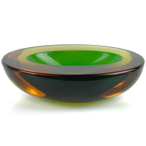Murano Sommerso Green Yellow Amber Italian Art Glass Geode Cut Bowl Dish For Sale At 1stdibs