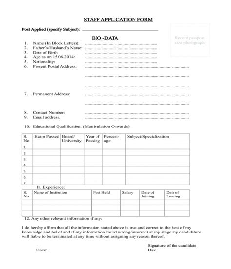 bio data  job application type  resume  sample bio data form