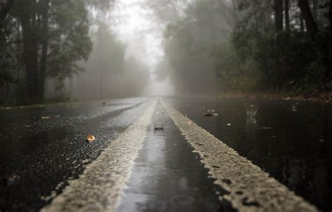 Photo Wallpaper Road Drops Rain Haze Rainy Day Rain Road