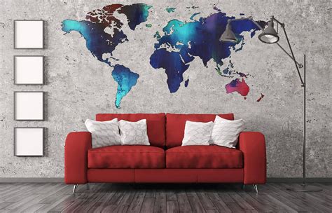 World Map Large Wall Sticker Map Wall Decal Modern Abstract Etsy