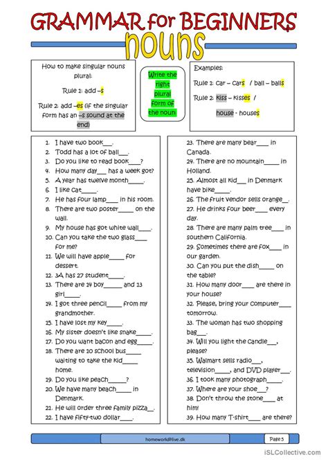 Grammar For Beginners Nouns 1 Gen English Esl Worksheets Pdf And Doc