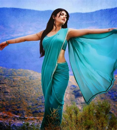 Shruti Haasan In Blue Saree From Ramayya Vastavayya Movie Stylish