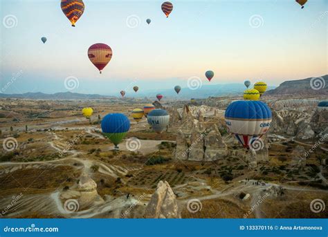 Goreme Turkey Colorful Hot Air Balloons Fly Over Cappadocia Goreme