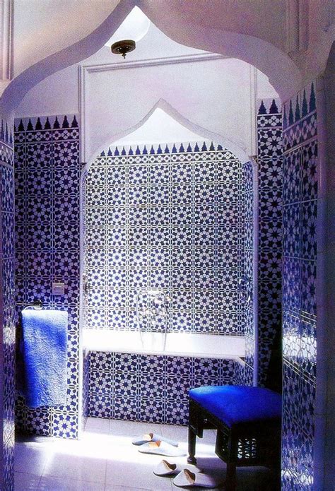 Moroccan Style Bathroom In Sapphire Blue And White Mosaic Tiles Rustic