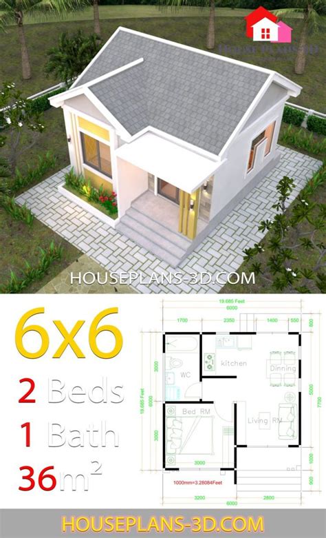 House Design 7x6 With 2 Bedrooms Gable Roof Samphoas Plan
