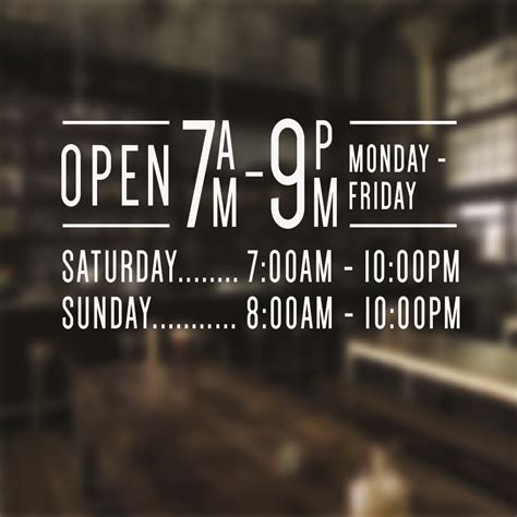 Opening Hours Times Shop Name Window Wall Sign Vinyl