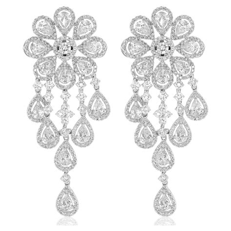 Carat Natural Diamonds Deco Long Chandelier Dangle Earrings For