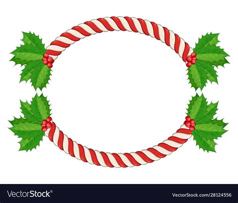 Christmas Border With Candy Cane And Holly Leaves Vector Image