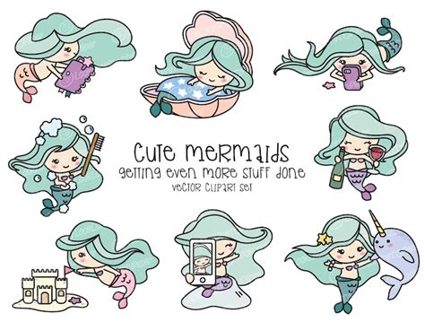 Premium Vector Clipart Kawaii Mermaid Cute Mermaid Clipart Etsy Uk