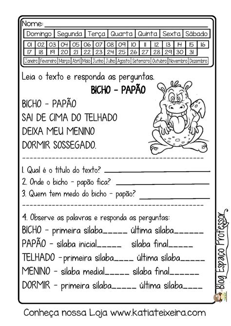 Português 2º Ano Leitura E Interpretação Sílabas E Letra Cursiva