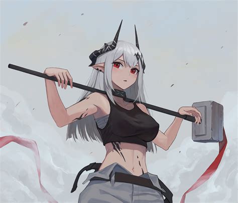 Safebooru 1girl Abs Arknights Belt Demon Girl Demon Horns Highres