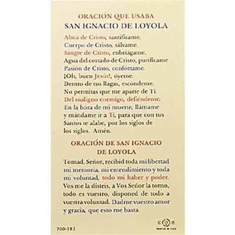 Oración A San Ignacio De Loyola St Ignatius Loyola Spanish Prayer Card The Catholic Company®