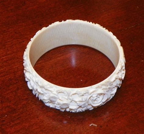 Antique Carved Ivory Bracelet Bangle Jewelry Vintage Carving