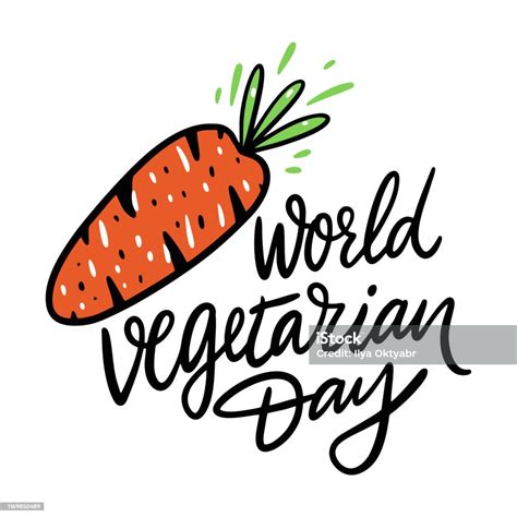 Hari Vegetarian Sedunia Ditarik Huruf Vektor Dan Wortel Terisolasi Di