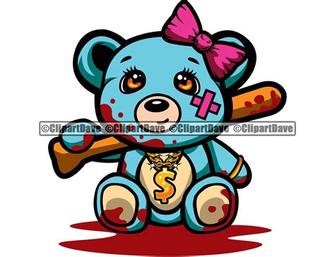 Gangster Girl Teddy Bear Smoking Cigar Bat Blood Hair Bow Etsy