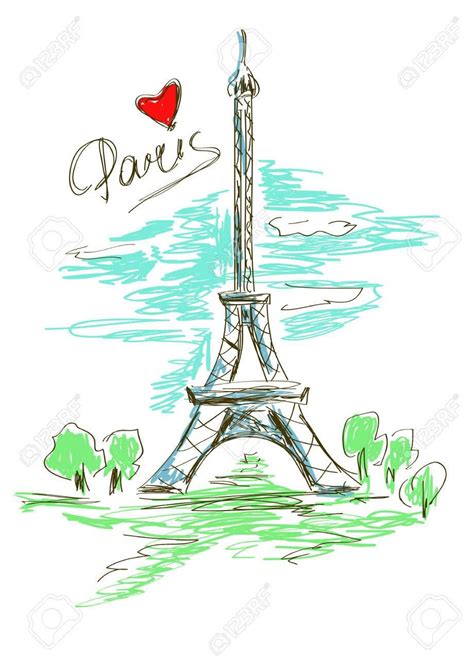 Colorful Sketch Illustration Of Eiffel Tower In Paris Royalty Free