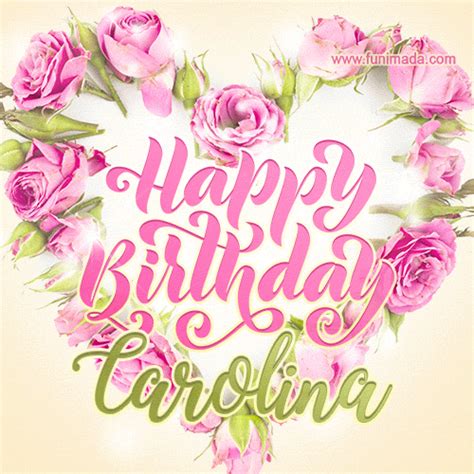 Pink Rose Heart Shaped Bouquet Happy Birthday Card For Carolina