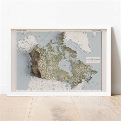 Canada Map Vintage Style Terrain Map Shaded Topographic Etsy