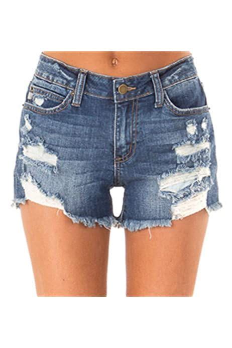 Onlypuff Blue Jean Shorts Mid Rise Shorts Ripped Denim Shorts For Women Stretchy Jeans S At