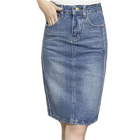 Plus Size Denim Skirt 2018 Elegant Women Slim Midi Denim Skirt Sexy Back Split Slim Jeans Women