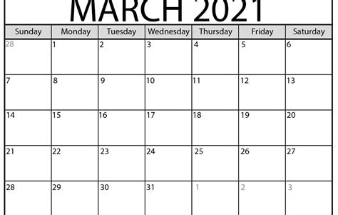 Calendar March 2021 Beta Printable March