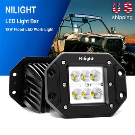 Nilight 2pcs Led Work Light Bar 18w Fog Driving Flood Pods For Jeep Atv