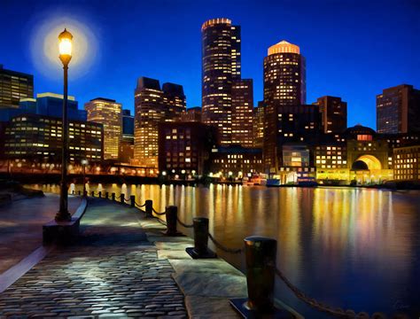 Boston Harbor Skyline Painting Of Boston Massachusetts Painting By