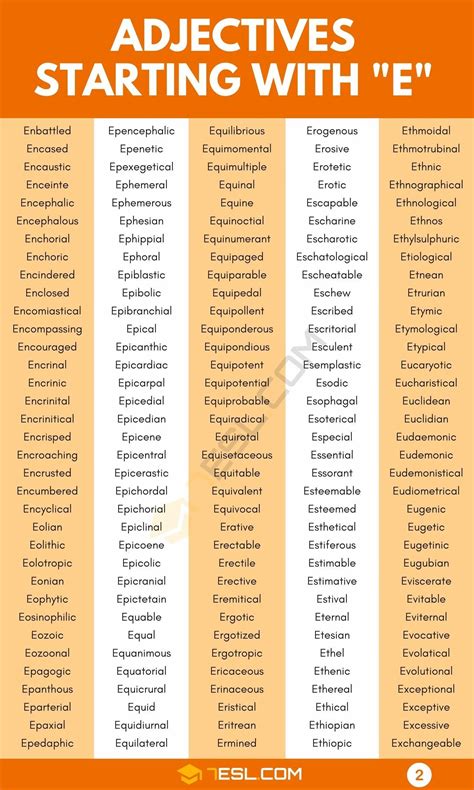 1000 Adjectives That Start With E E Adjectives In English • 7esl