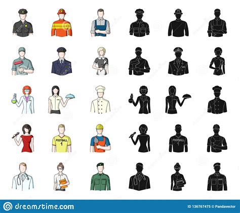 People Of Different Professions Cartoonblack Icons In Set Collection