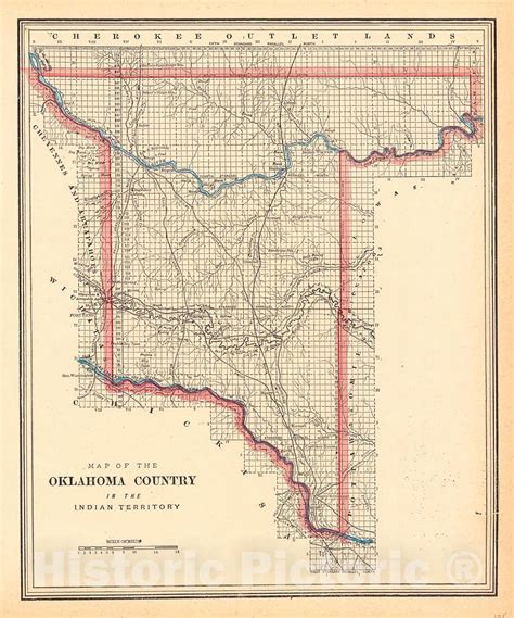 Historic Map 1889 Map Of The Oklahoma Country In The Indian Territory
